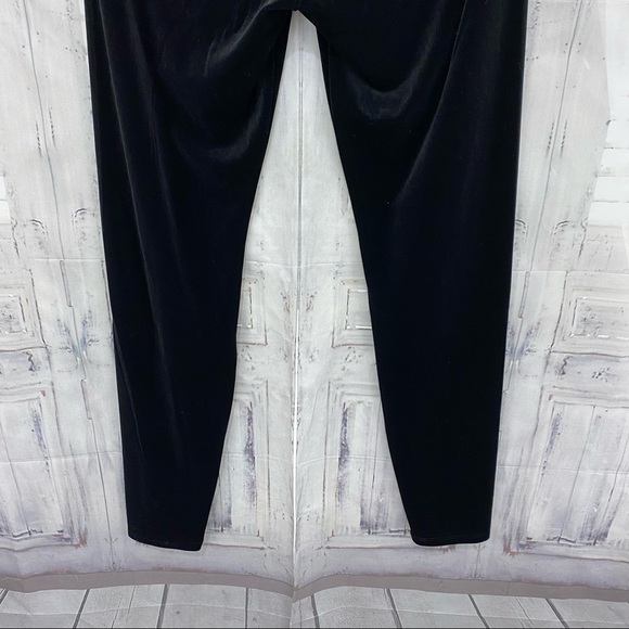 Eileen Fisher Black Velour Black Pull-On Ankle Leggings Recycled Polyester - Picture 8 of 9